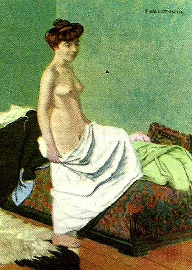 Felix  Vallotton naken kvinna som haller sitt nattlinne Spain oil painting art